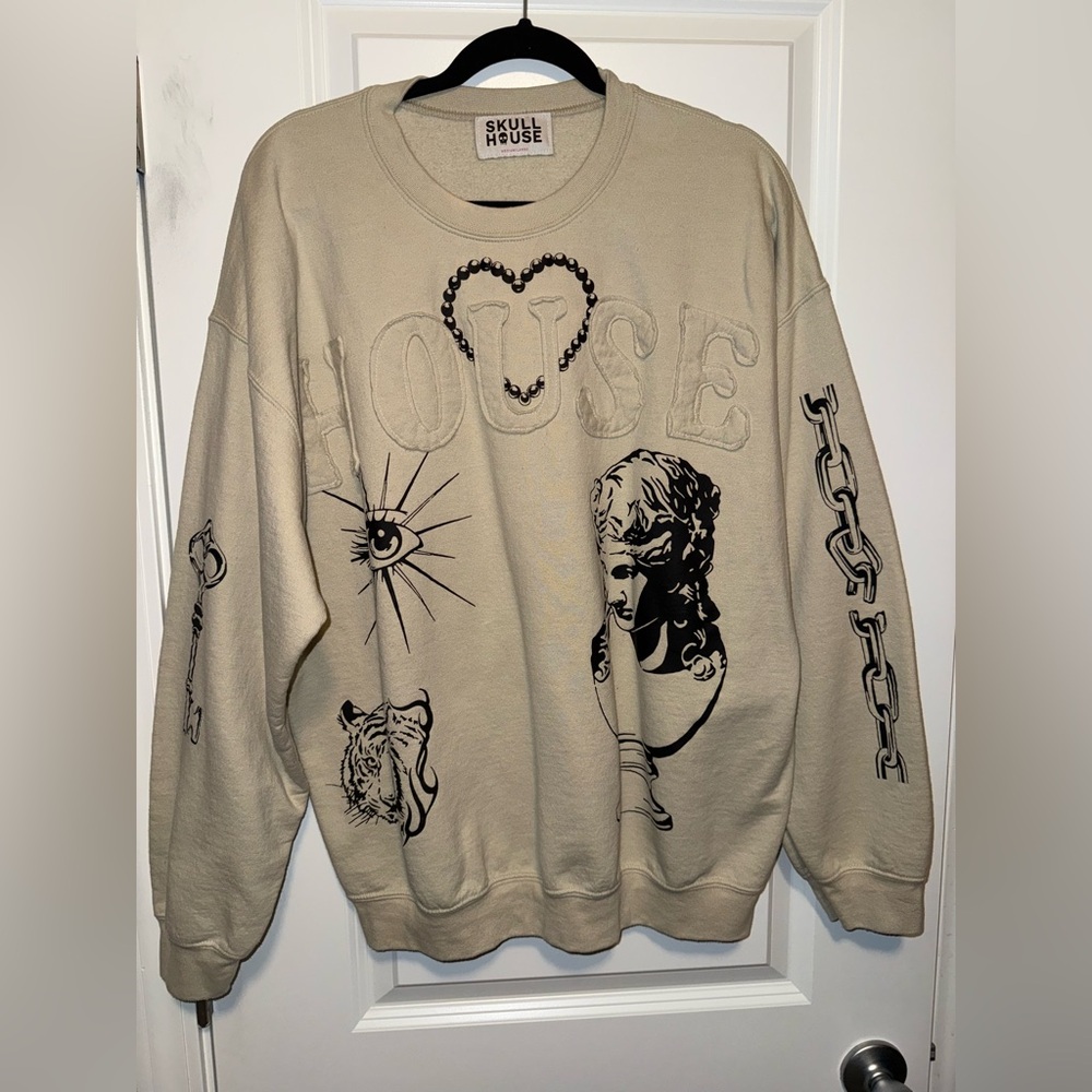 Skull House Designs Graphic Crew Neck Sweater
